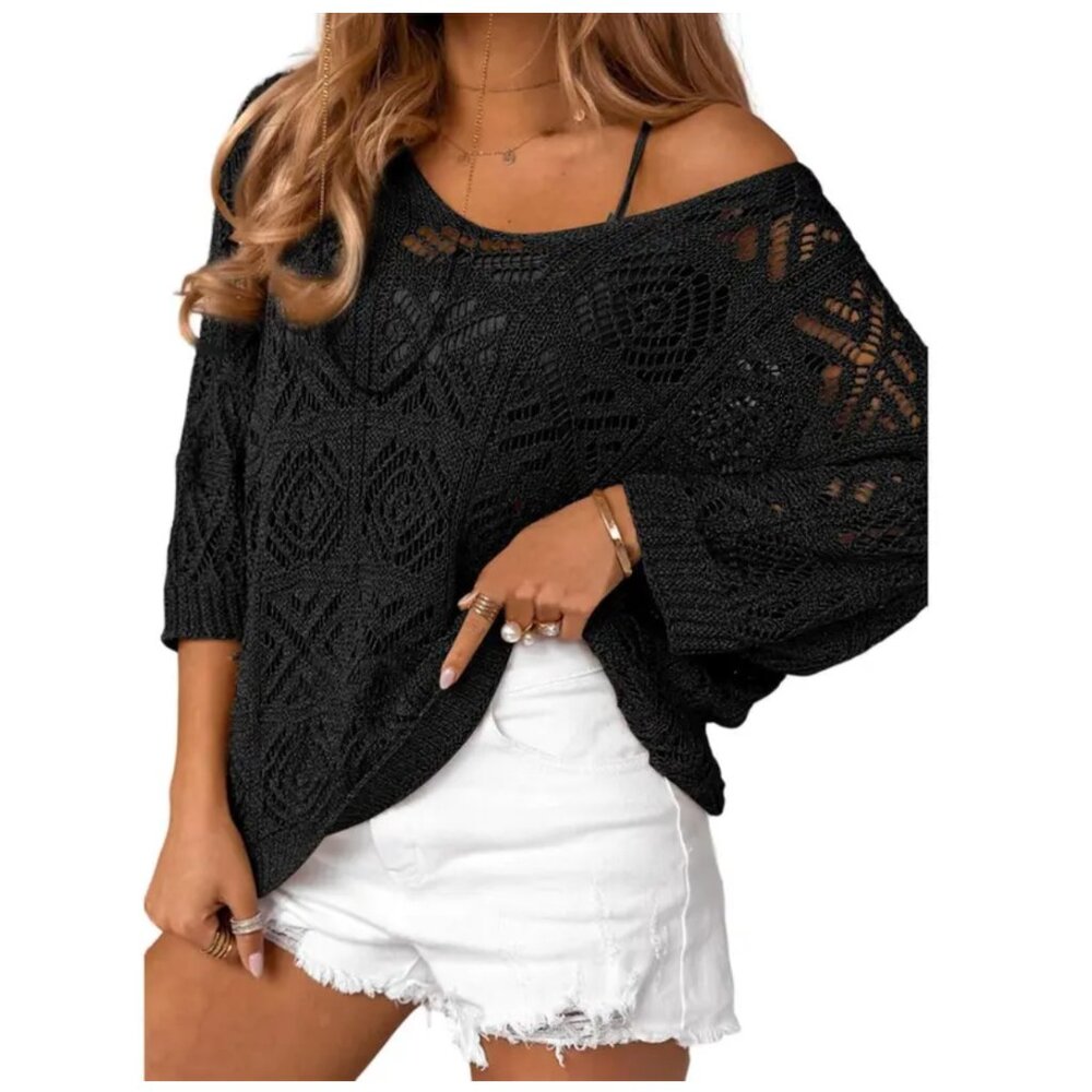 Dokotoo Black Open Knit Crochet Sweater, 2XL, NWT